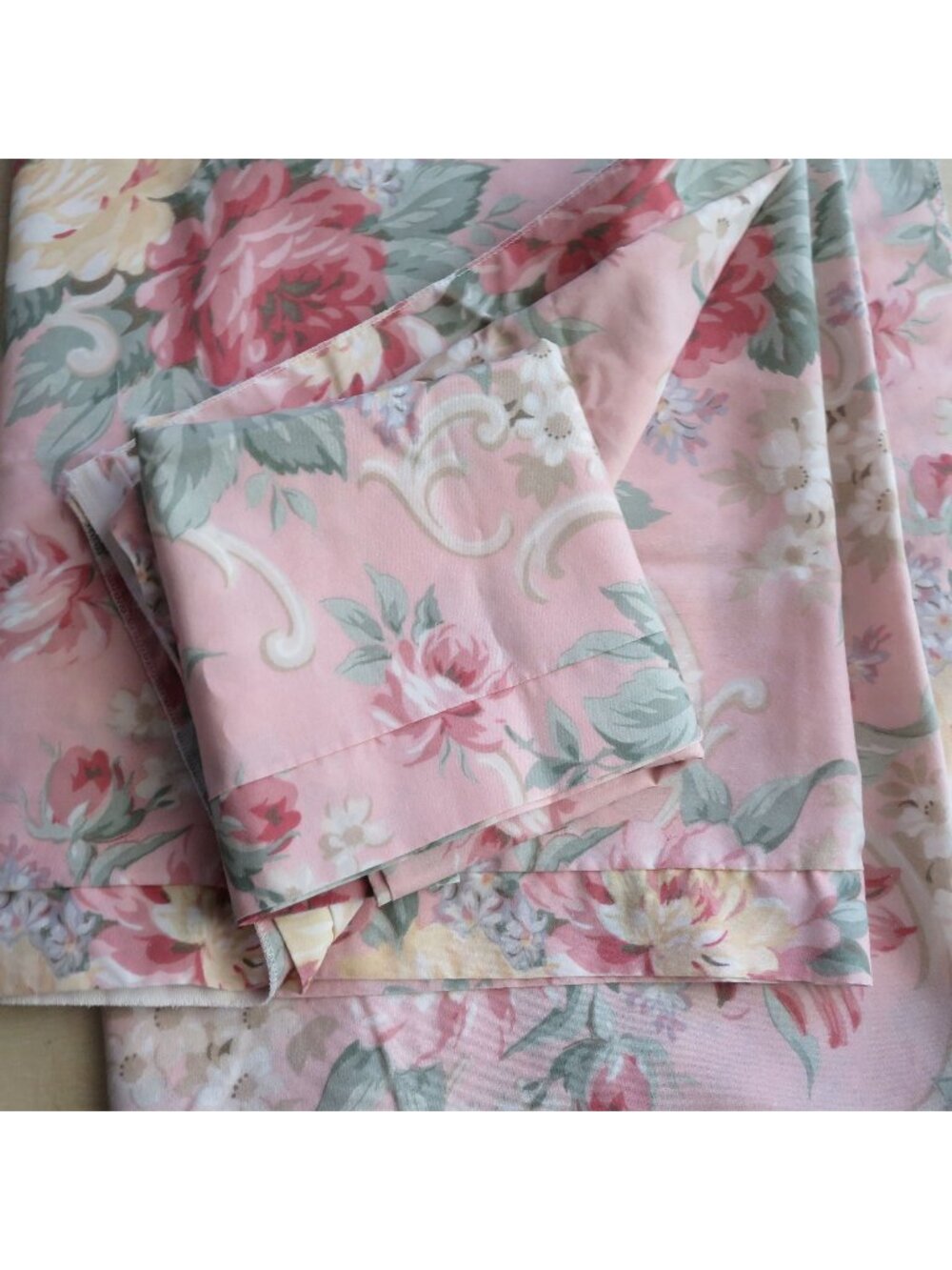 Vintage 70s Twin Flat Sheet Pillowcase Pink Floral Print Made in USA Bedding Set